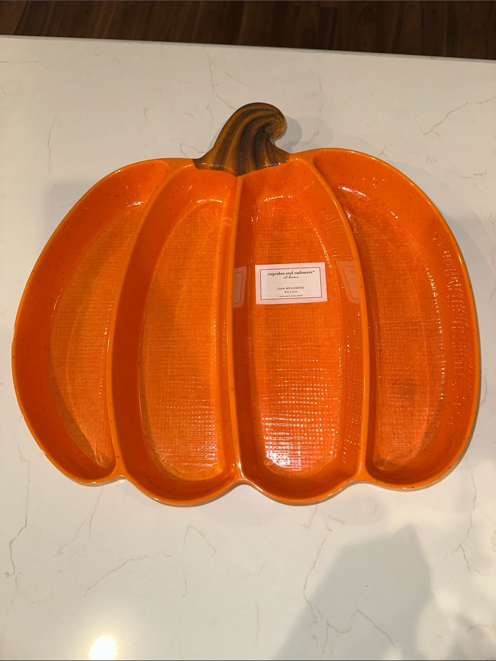 Cupcakes & Cashmere Orange Pumpkin Shaped Melamine Divided Serving Tray Platter